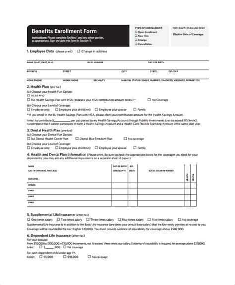 Benefit Enrollment Form Template