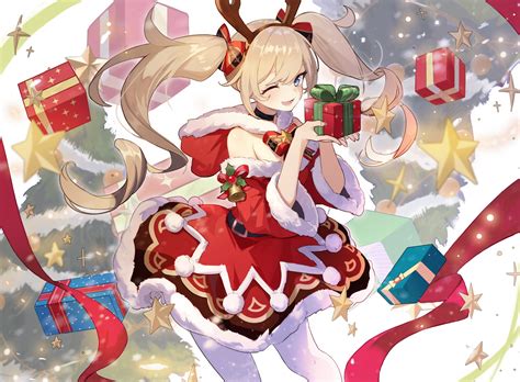 Pantyhose Anime Girls Santa Costume Barbara Genshin Impact Wink Genshin Impact Blonde