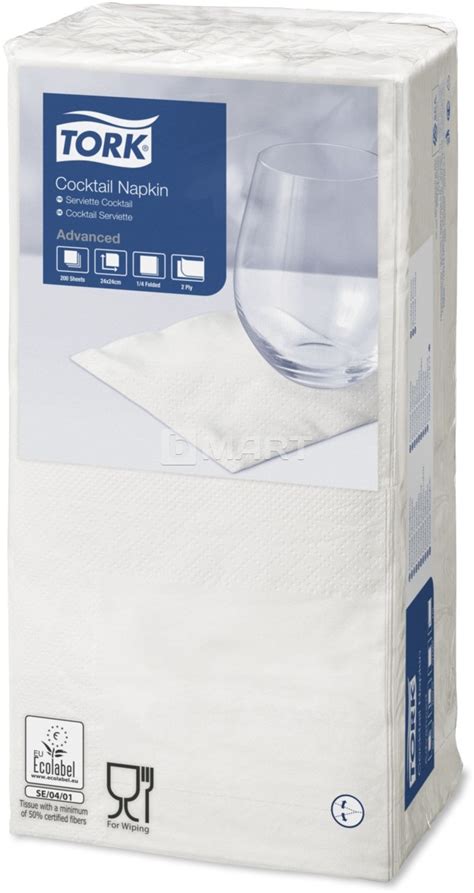 Салфетки Tork 24 см x 24 см, 200 шт - белые 213.15 грн