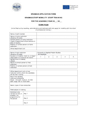 Fillable Online Zvu Erasmus Application Form Erasmus Staff Mobility