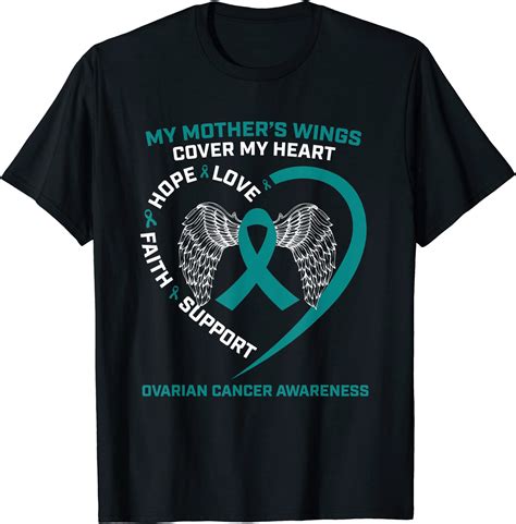 Teal In Memory Of Mom Mother Wings Ovarian Cancer Awareness T Shirt Men