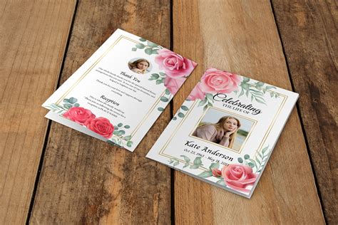 Pink Rose Funeral Program Template For Women Celebrating The Life Of Funeral Program 4 Page