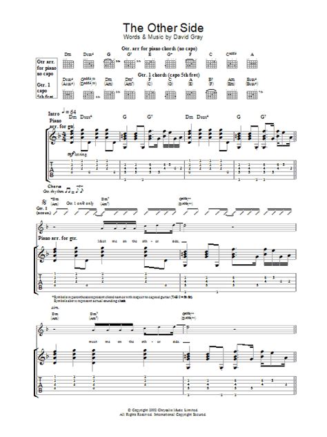 The Other Side Sheet Music David Gray Guitar Tab