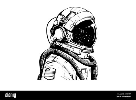 Astronaut Spaceman Hand Drawn Ink Sketch Engraving Style Vector