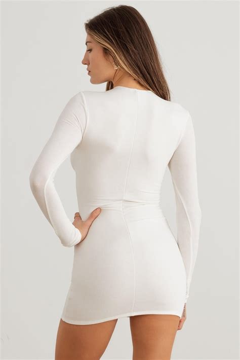 Front Lace Up Long Sleeve Mini Dress Nude S M L Long Sleeve Mini Mini Dress Long