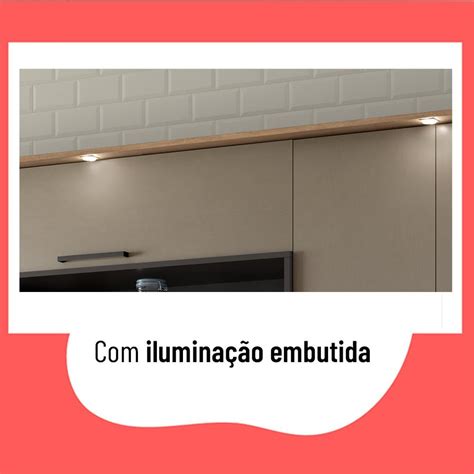 Armário de Cozinha Aéreo iluminação 200cm Caiena Thela MadeiraMadeira