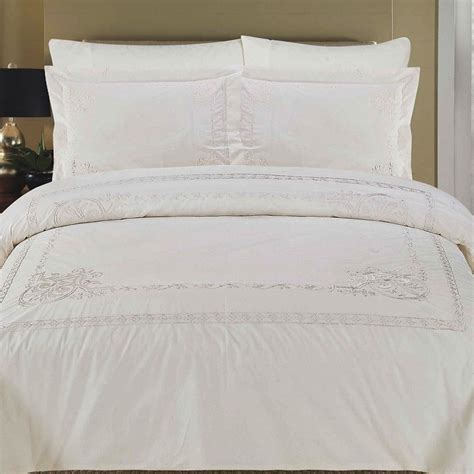 Athena White Egyptian Cotton Tc Embroidered Duvet Cover Set Duvet