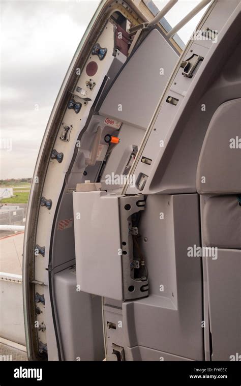 Open Aircraft Front Passenger Door Seen From The Inside Showing Stock