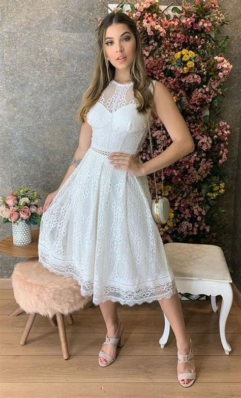 50 Vestidos Midi Branco Para Casamento Civil Noivado E Missa De