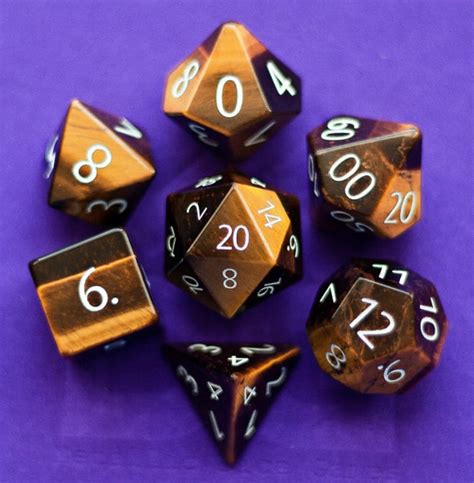 Engraved Tigers Eye Full Sized 16mm Polyhedral Dice Set RPG Etsy