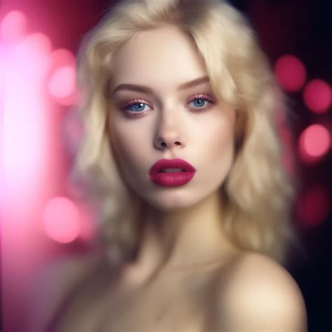 Premium Photo Blonde Girl Short Hair Model With Big Lips And Red Lipstick