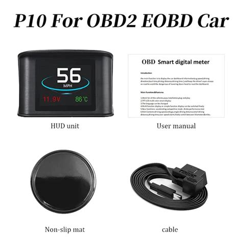 HUD OBD2 Headup Display For Car Smart Gauge Digital Speed RPM Water ...