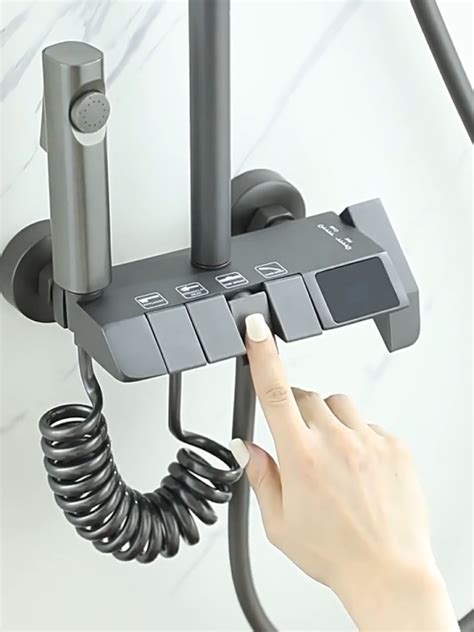 Shower Set For Bathroom Hot And Cold Thermostatic System With Temperature Display And 4 Water