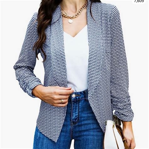 Pogtmm Jackets And Coats Pogtmm Women 34 Sleeve Blazer Open Front Cardigan Jacket Work Office