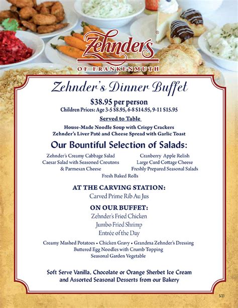 Zehnder’s of Frankenmuth Menus | Dining