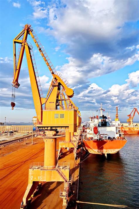 Cargo Terminal For Unloading Bulk Cargoes By Shore Cranes Views Of The