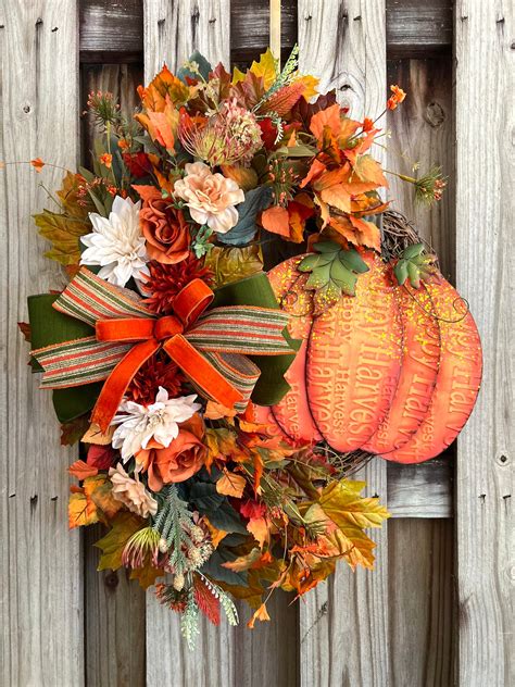 Fall Wreath Autumn Wreath Pumpkin Grapevine Wreath Pumpkin Wreath