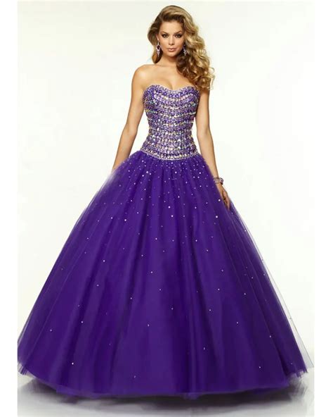 Purple Princess Prom Dress With Crystals Ball Gown Vestido De Festa