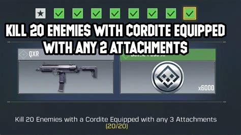 KILL 20 ENEMIES WITH THE CORDITE EQUIPPED WITH ANY 3 ATTACHMENTS RUN