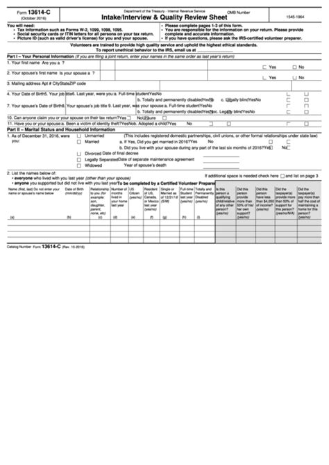 Fillable Form 13614 C Intake Interview Quality Review Sheet