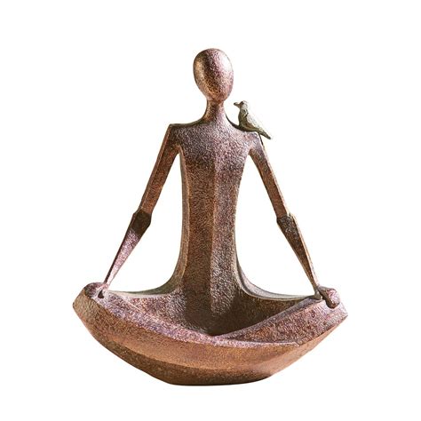 ART ARTIFACT Zen Woman With Bird Sculpture Indoor Outdoor Accent