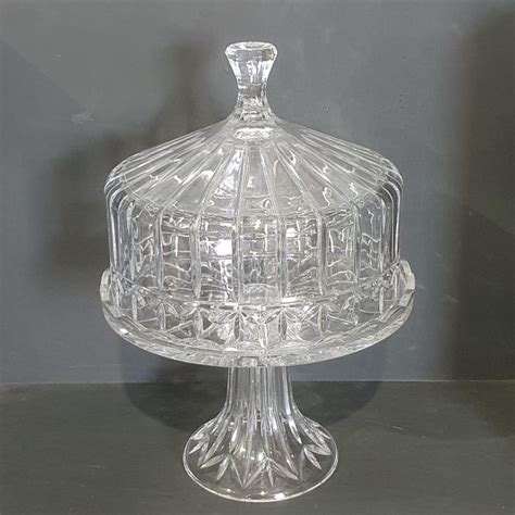 Vintage Heavy Lead Crystal Glass Domed Cake Stand Tramps Uk