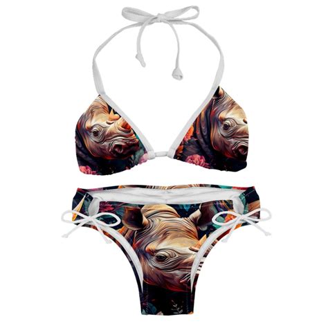 Rhinoceros Swimsuit Bikini Set With Detachable Sponge And Adjustable