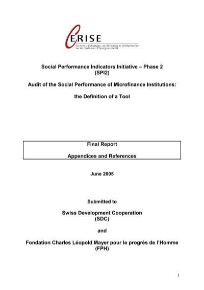 Initiative Sur Les Indicateurs De Performance Sociale SPI2 Audit Des