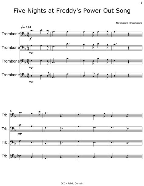 Five Nights At Freddys Power Out Song Sheet Music For Trombone