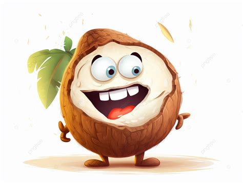 Funny Cartoon Coconut Mascot Smiling Cartoon Art Coconut PNG