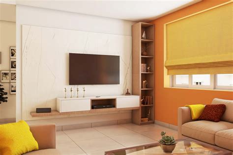 Contemporary Tv Unit With Max Storage Rack And Wall Mounted Cabinet Livspace