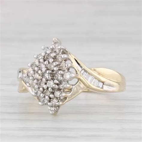 BAGUE DIAMANT GRAPPE 0 35 Cctw Or Jaune 10 Carats Taille 7 25 EUR 280