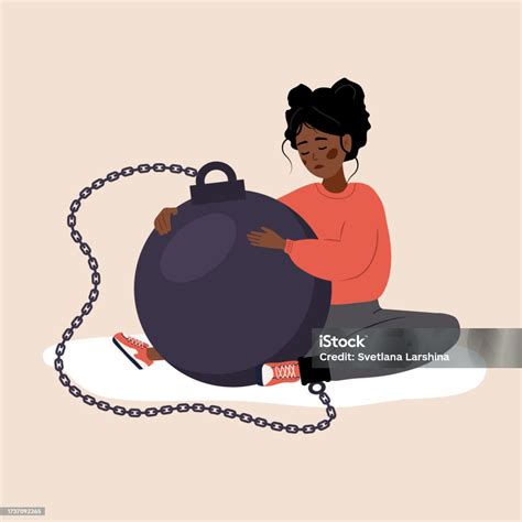 Self Flagellation Sad African Woman Hugging Heavy Wrecking Ball And