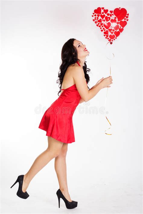Brunette With Balloons Heart Stock Photo Image Of Makeup Gift 48224752