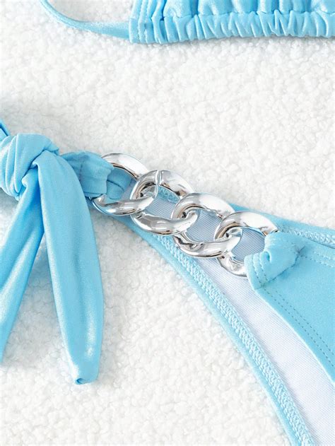 Conjunto De Bikini Para Mujeres Con Correa De Cadena Al Cuello Y Separable Moda De Mujer