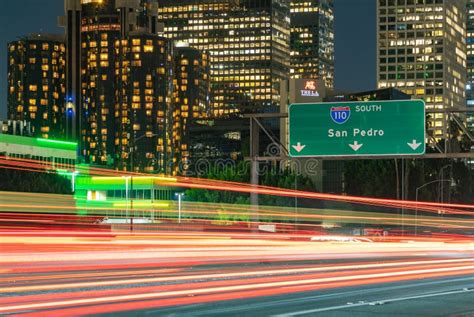 Downtown Los Angeles And Harbor Freeway At Night Editorial Photo