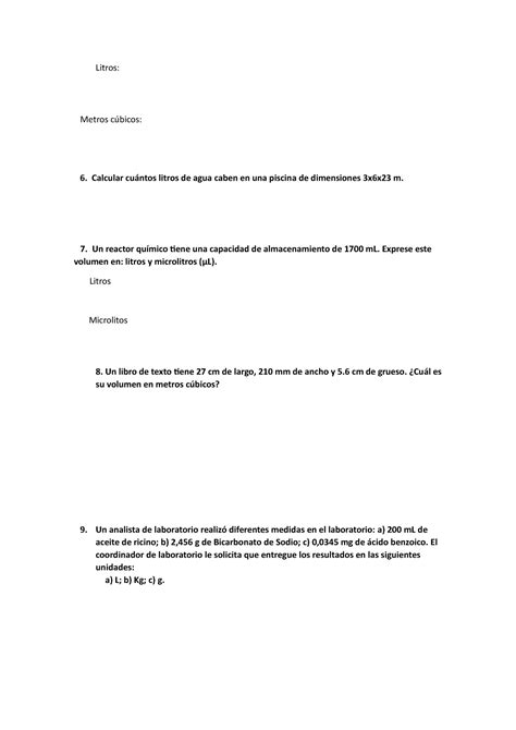 Litros Tarea De Quimica Litros Metros C Bicos Calcular Cu Ntos