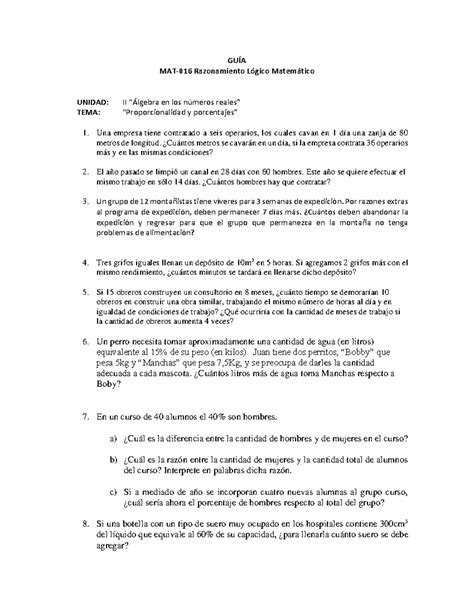 3 Guia Razones Y Proporciones GuÍa Mat 016 Razonamiento Lógico Matemático Unidad Ii “Álgebra