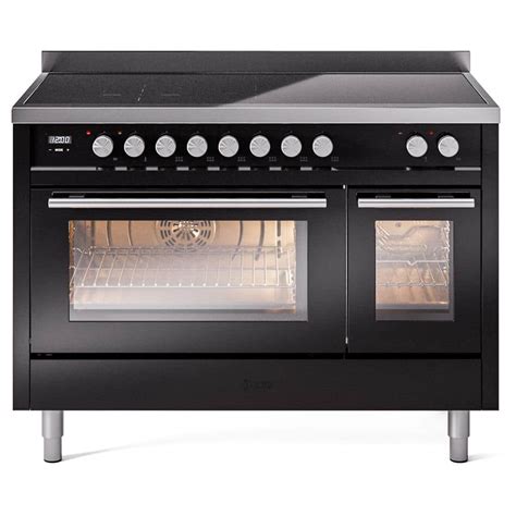 ILVE Professional Plus II 48 in. 6 Zone Freestanding Double Oven Induction Range in Glossy Black ...