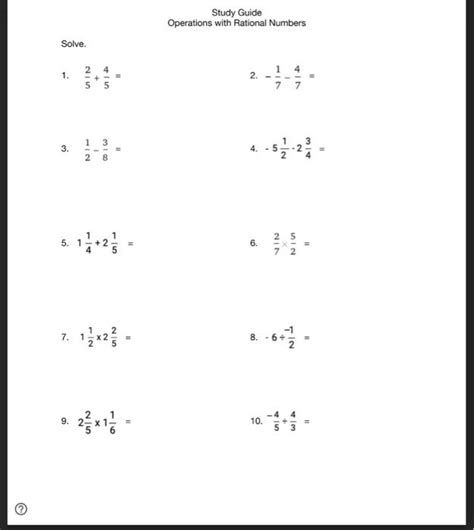 Solved Study Guide Operations With Rational Numbers Solve Chegg