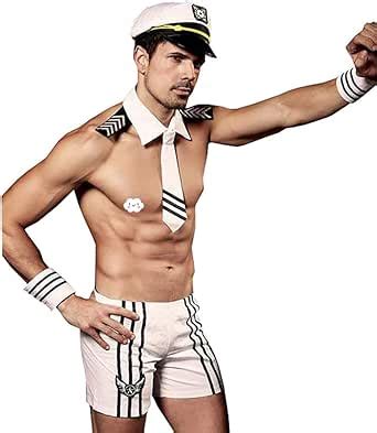 Amazon XinYiQu Mens Cosplay Navy Sexy Lingerie Set Role Play Sailor Uniform Costume Outfit