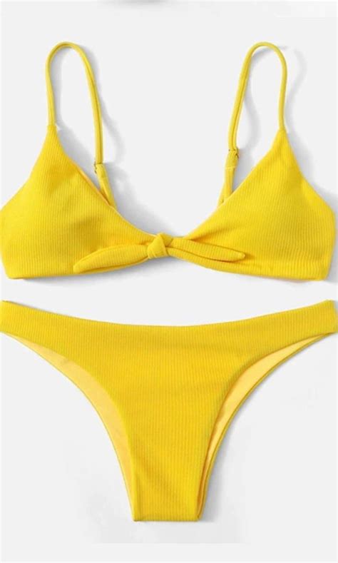 Yellow Front Ribbon Bikini Women S Fashion Swimwear Bikinis Swimsuits On Carousell