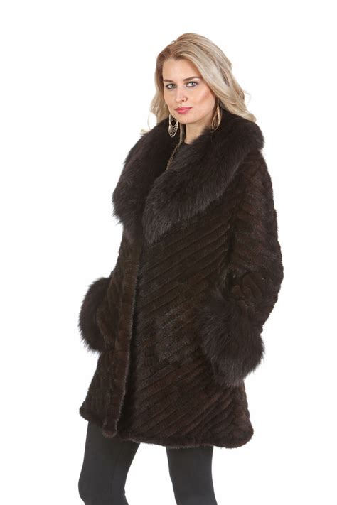 Knitted Fur Mink Jacket Mahogany Fox Collar Madison Avenue Mall Furs