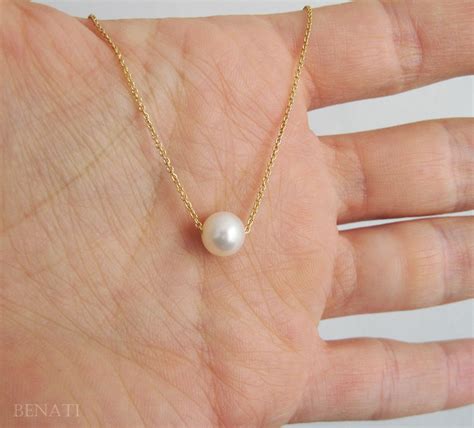 Pearl With Gold Necklace Single Pearl Gold Necklace Etsy