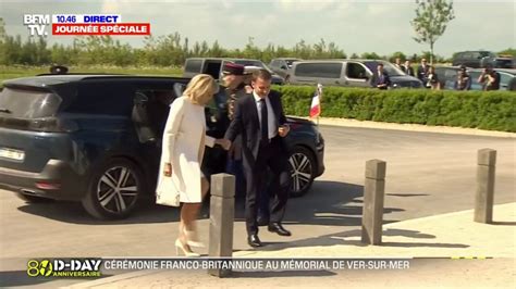 Débarquement Emmanuel et Brigitte Macron arrivent à Ver sur Mer et