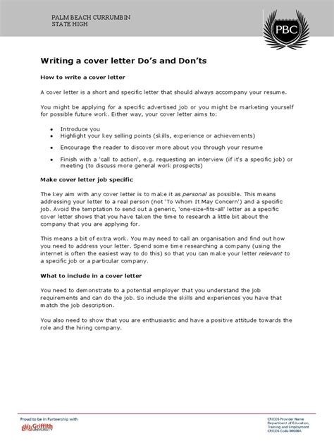 Writing A Cover Letter Dos And Donts Palm Beach Currumbin State High