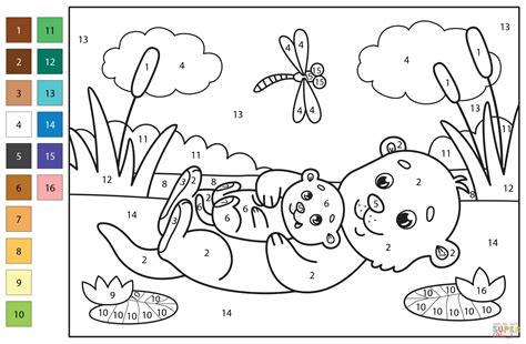 Otter Color by Number | Free Printable Coloring Pages