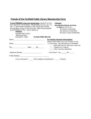 Fillable Online Friends of the Penfield Public Library Membership Form ...