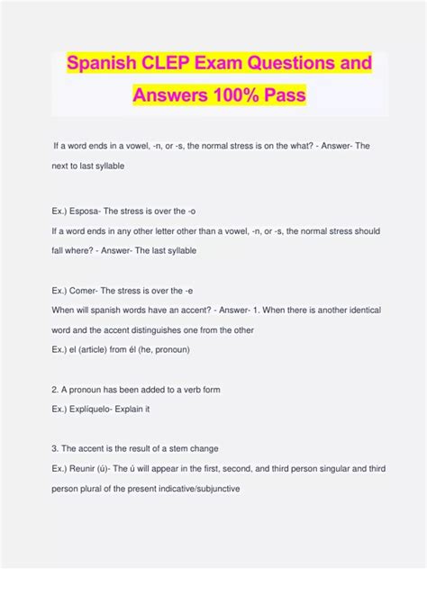 Spanish CLEP Exam Questions and Answers 100% Pass - CLEP - Stuvia US