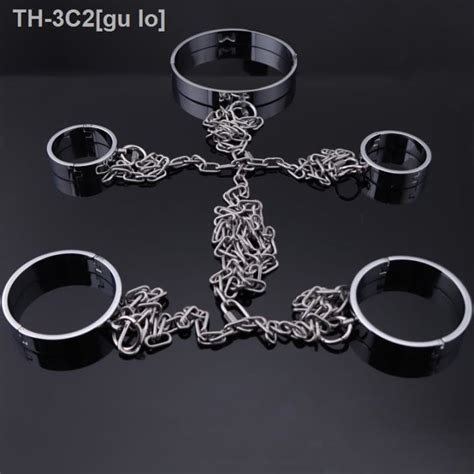 CW Heavy BDSM Bondage Set Handcuffs Ankle Collar Metal Lock Fetish Wear With Chain Sex